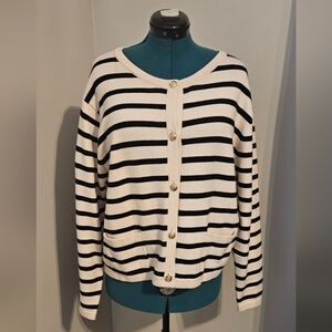 Chic Black and White Striped Cardigan